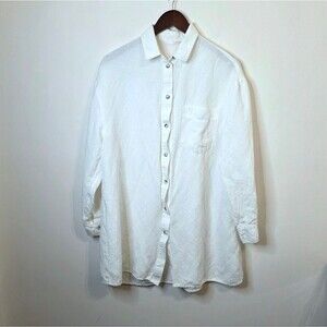 Camaieu Ivory Linen Blend Button Up Shirt Dress Size Medium